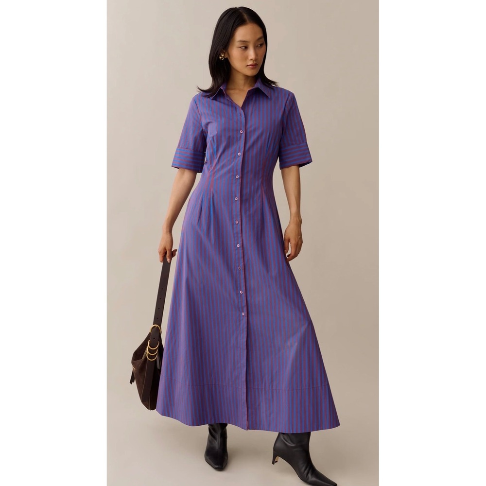 Few Moda O.P.T. One Pretty Time Purple Blue Striped Maxi Shirtdress Size 4